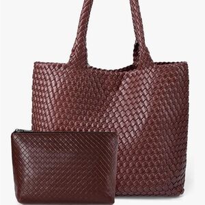 Elegant Woven Leather Tote Bag - Brown